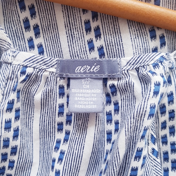 AERIE Blue & White Fringe Hem Racer Back Tank Top - Picture 5 of 8